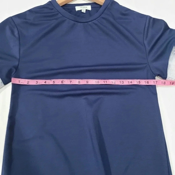 Umgee Usa Size Small Navy Blue Tunic Top With White Mesh Contrast Trim Jersey - Picture 2 of 6